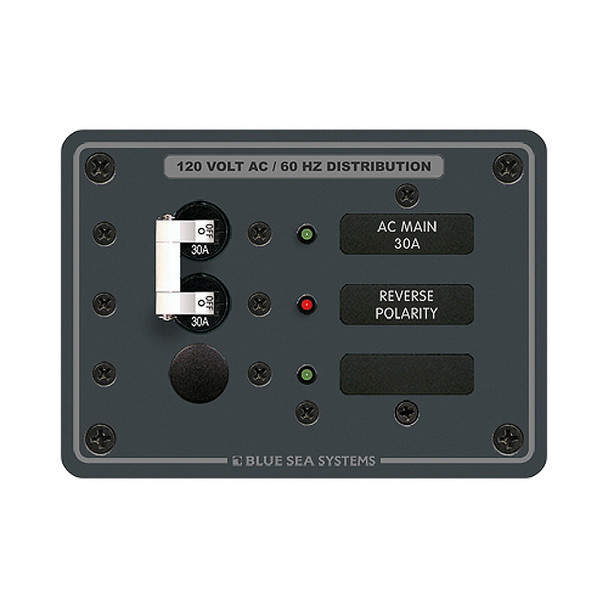 <p><strong>8029 AC Main +1 Position Breaker Panel - White Switches</strong></p><p><strong>Features:</strong></p><ul><li>Red reverse polarity indicating LED</li><li>All hot, neutral and safety ground buses installed, fully pre-wired</li><li>All cir...