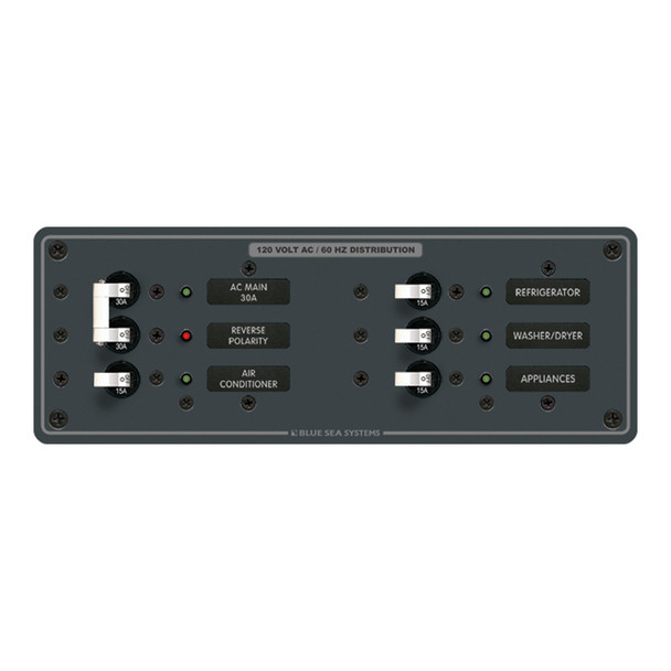 Blue Sea Systems 8099 AC Main +4 Positions Toggle Circuit Breaker Panel with White Switches