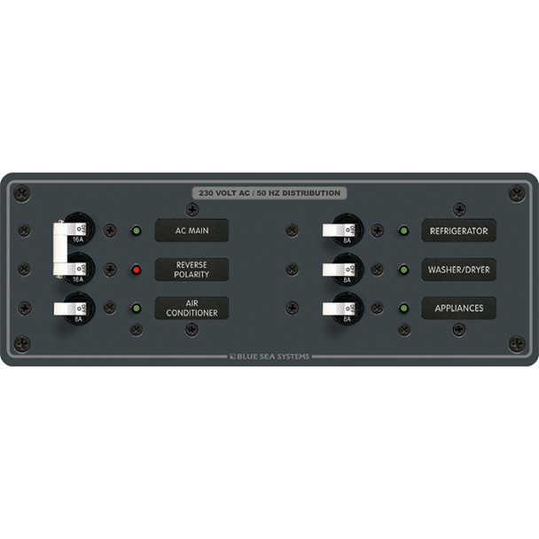Blue Sea Systems 8199 AC Main and Branch A-Series Toggle Circuit Breaker Panel (230V, 4 Circuits)