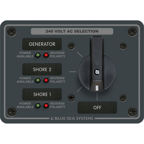Blue Sea Systems 8361 AC Rotary Switch Panel, 65 Amp, 3 Positions + OFF, 3 Pole