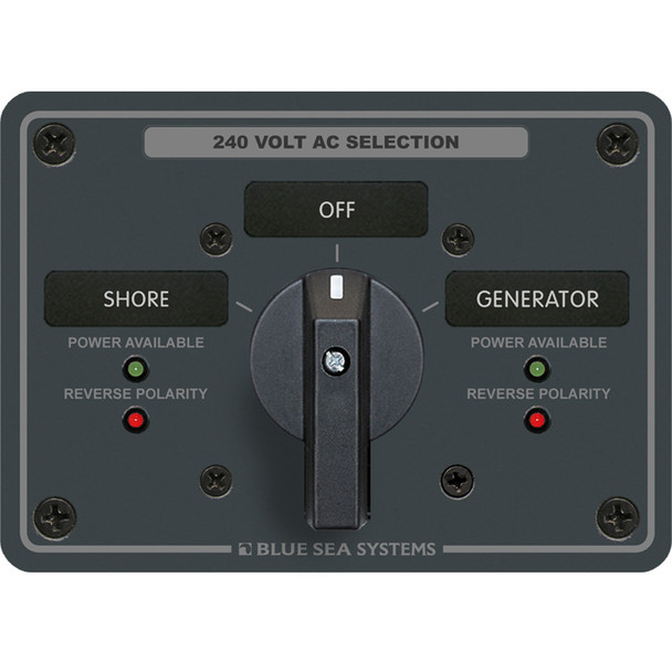 Blue Sea Systems 8363 AC Rotary Switch Panel, 65 Amp, 3 Poles, 2 Positions + Off