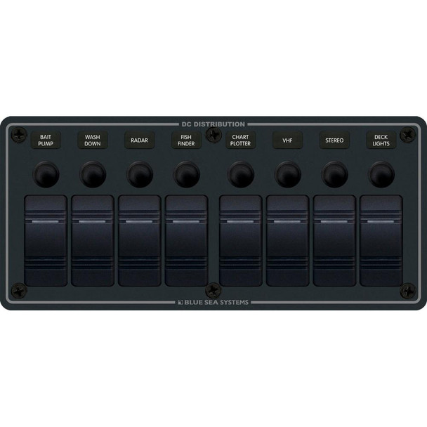 Blue Sea Systems 8371 Water Resistant 8-Position Circuit Breaker Panel with Horizontal Mount