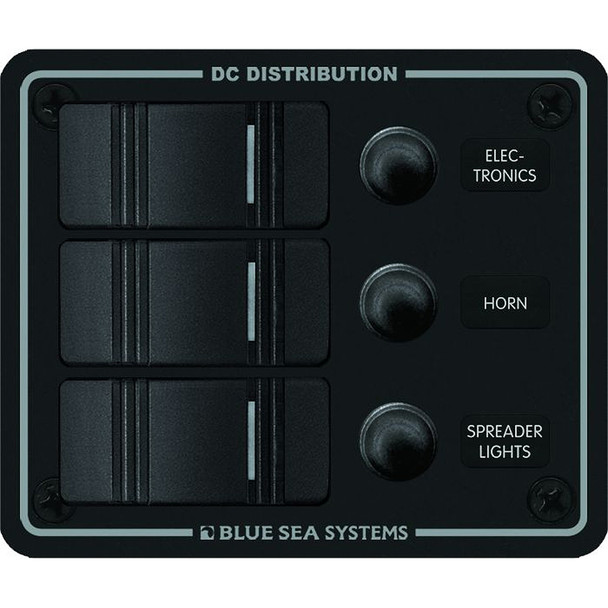 Blue Sea Systems 8374 Water Resistant 3-Position Vertical Mount Panel in Black