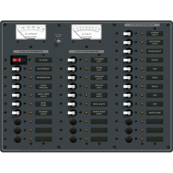 Blue Sea Systems 8381 DC Main Panel with 32 Positions and Analog Meters