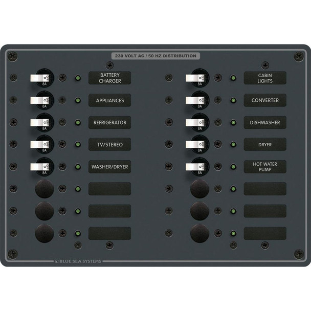 Blue Sea Systems AC 16 Position 230V Breaker Panel with White Switches - Part 8561