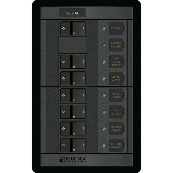Blue Sea Systems 1202 120V AC Main and 6-Position Vertical Circuit Breaker Panel