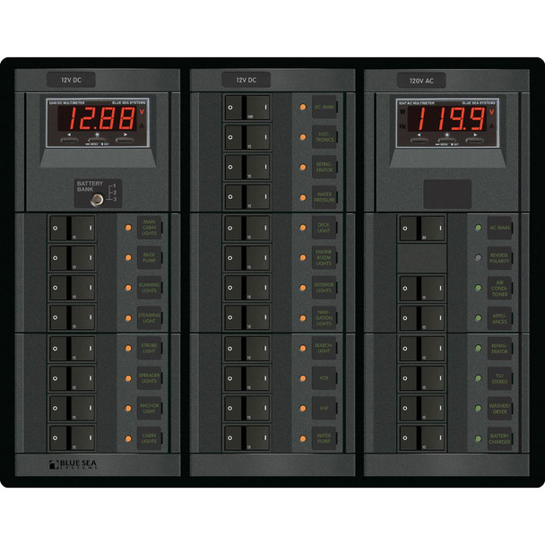 Blue Sea Systems 1218 12V DC Main and 120V AC Main Panel with 19 and 6 Positions