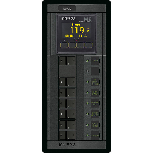 Blue Sea Systems 1505 Battery Management Panel with AC Multimeter and Six-Position Circuit Breaker