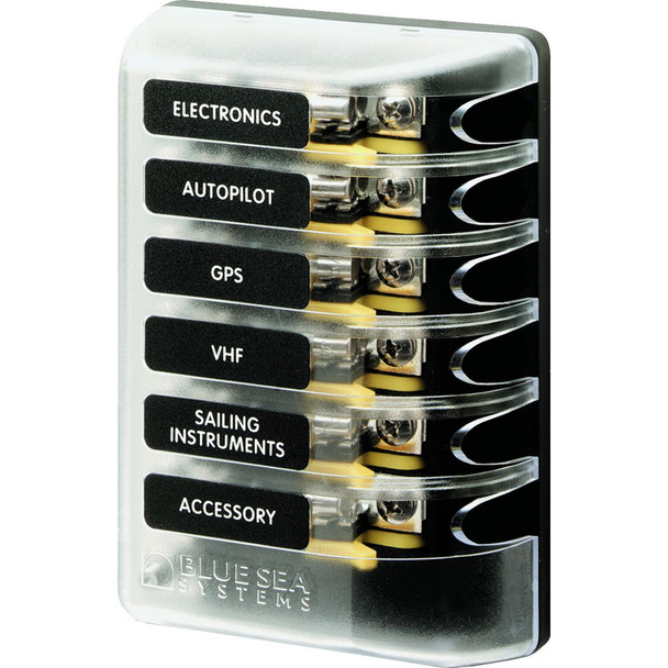Blue Sea Systems 5018 ST Glass Fuse Block with 6 Circuits and No Negative Bus