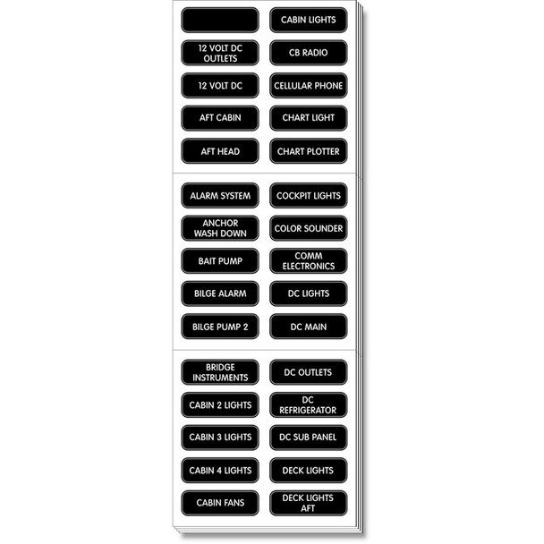Blue Sea Systems 8039 DC Panel Extended 120 Label Set for Fuse and Circuit Breaker Panels