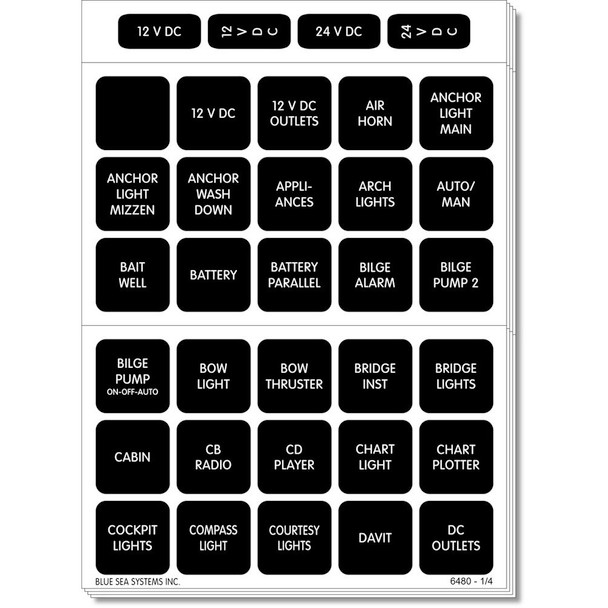 Blue Sea Systems 4217 Square Format Label Set – 120 Weatherproof DC Labels