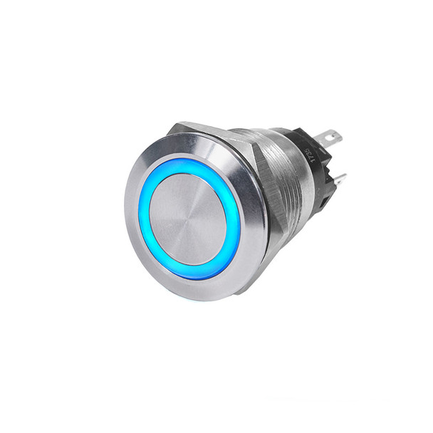 <p><strong>4160 SS Push Button Switch - Off-On - Blue - 10A</strong></p><ul><li>10A continuous</li><li>Single Pole Double Throw or Single Pole Single Throw</li><li>Can be wired for normally open or normally closed</li><li>Installs with .110inch qu...