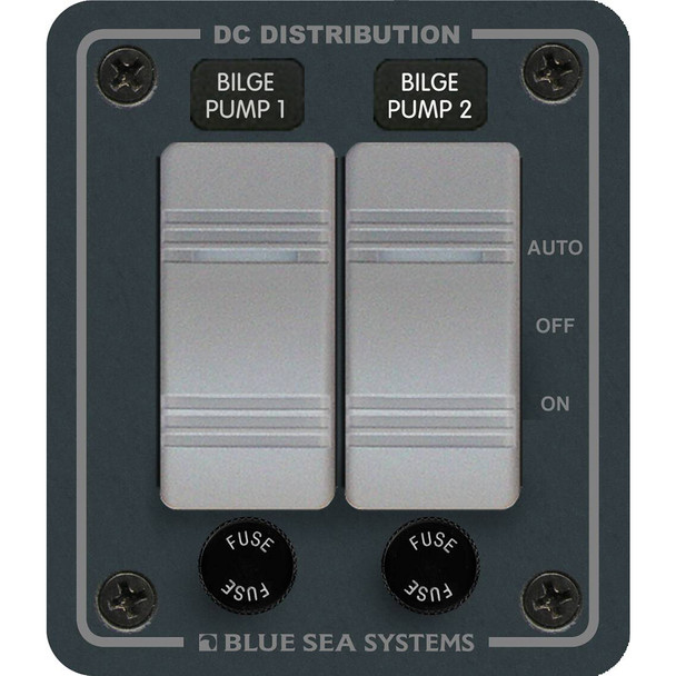 Blue Sea Systems 8664 Contura 2 Bilge Pump Control Panel – Water-Resistant 12/24V DC with Dual Switches