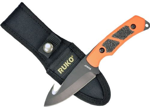 Ruko Fixed Blade Skinning Knife - 3.25 Inch Stainless Steel Blade with Orange Glass Filled Nylon Handle
