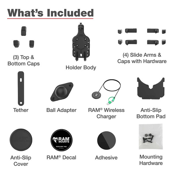 RAM Mounting Systems Ram Quick-Grip Pro with Ball & Qi2 15W Wireless Charger - Secure Phone Holder with Wireless Charging