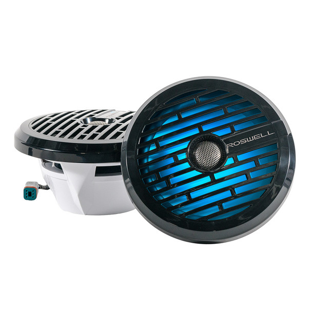 Roswell Marine R1 8-inch Black Marine Speakers with RGB LED Backlight – 100W RMS, 200W Peak Power