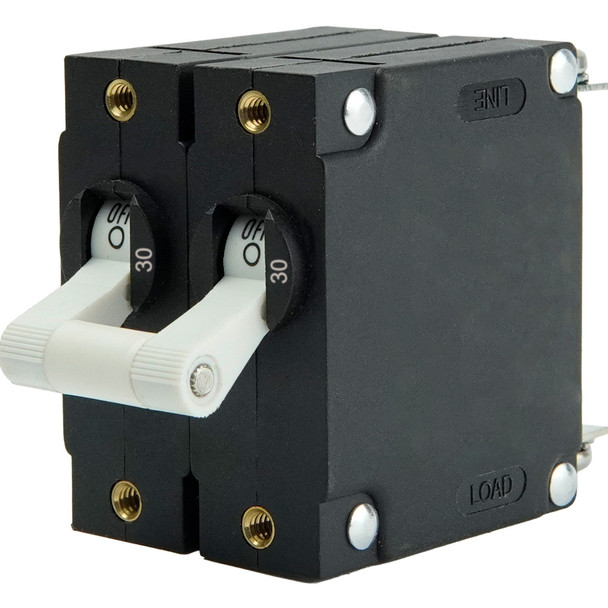 Egis Mobile Electric A Series White Dual Pole 30A Toggle Panel Mount Circuit Breaker