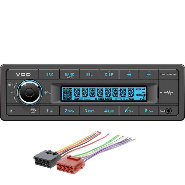 VDO TRW312UB-BUK 12V Radio with FM RDS Tuner, MP3/WMA/USB/Bluetooth, Blue Illumination