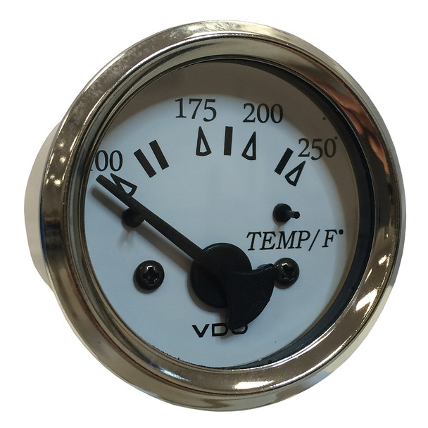 VDO Cockpit Marine 52MM Water Temperature Gauge - 0-250°F with White Dial and Chrome Bezel