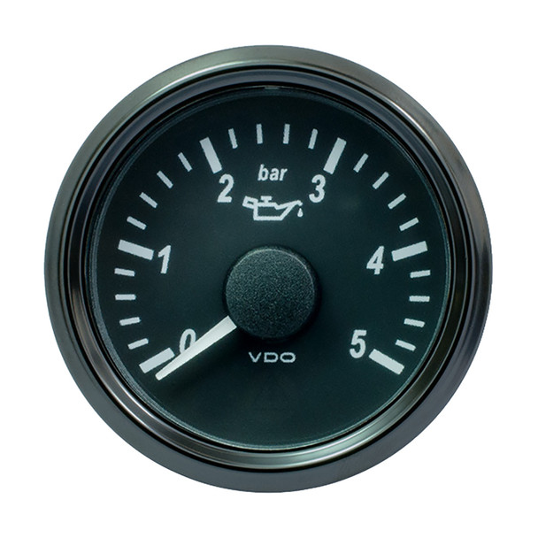 VDO SingleViu 52mm Oil Pressure Gauge - 5 Bar - 0-180 Ohm with J1939 CAN Compatibility