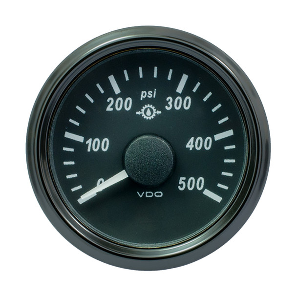 VDO SingleViu 52mm Gear Pressure Gauge - 500 PSI with 0-4.5V Analog Input and J1939 CAN Compatibility