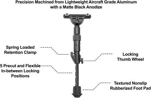 UTG Recon Flex M-LOK Bipod - Fully Adjustable Steel and Aluminum Black Matte Firearm Bipod with Non-slip Rubber Feet