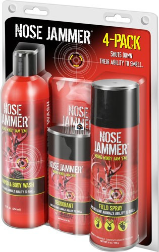 Nose Jammer Necessities Combo with Cover Scent | 6 oz. Field Spray, Body Wash, Shampoo & Wipes