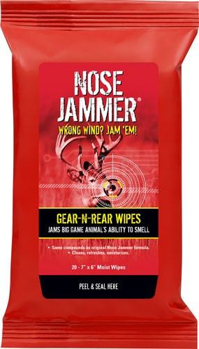 Nose Jammer Gear and Rear Wipes - Elimination Formula, 20 Pack of 7 x 6 Inch Biodegradable Wipes