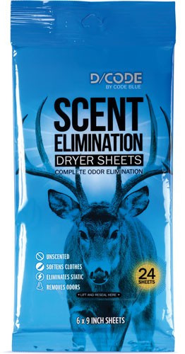 Code Blue D-Code Dryer Sheets 24-Pack for Odor Elimination and Softening