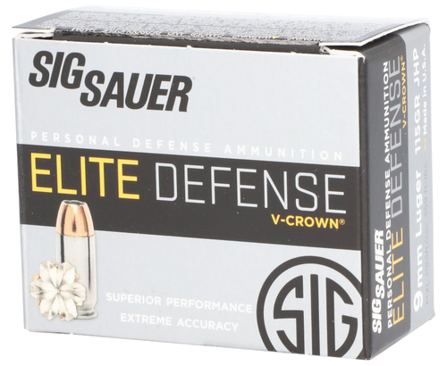 Sig Sauer E9MMA120 Elite Performance  9mmLuger 115gr V-Crown Jacketed Hollow Point 20 Per Box/10 Case