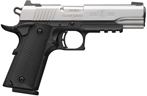 Browning 051120492 1911-380  Full Size Frame 380 ACP 8+1 4.25" Stainless Steel Barrel, Satin Stainless Serrated Slide, Matte Black Aluminum Frame w/Picatinny Rail, Black Polymer Grip