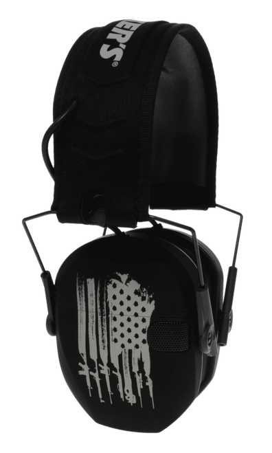 Walker's WPRSEMFSFLG Razor Slim Electronic Freedom Muff 23 dB Over the Head Black w/Distressed U.S Flag Polymer