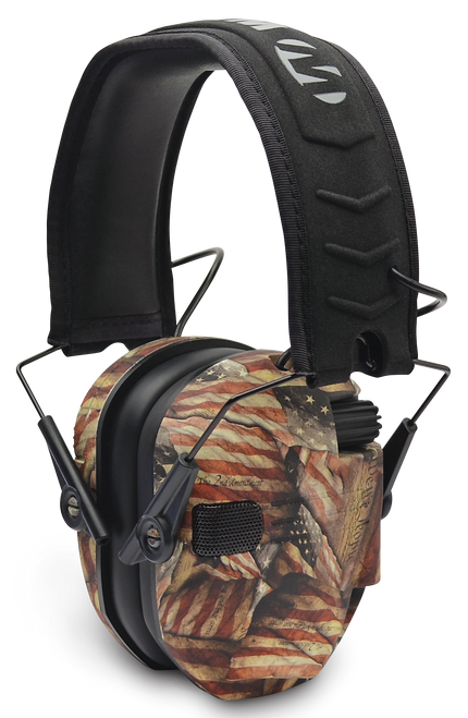 Walker's GWPRSEMBARM Razor Slim Electronic Muff 23 dB Over the Head USA Flag w/Black Polymer