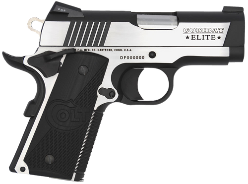 Colt Mfg O7082CE Combat Elite Commander Compact Frame 9mm Luger 8+1, 3" Stainless Steel Barrel, Two-Tone Serrated Stainless Steel Slide & Frame w/Beavertail, Black Scalloped G10 Grip, Ambidextrous