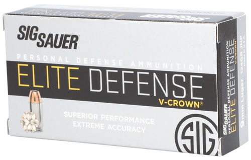 Sig Sauer E9MMA250 Elite Performance  9mmLuger 124gr V-Crown Jacketed Hollow Point 50 Per Box/10 Case