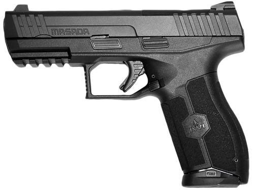 IWI US M9ORP10NS MASADA  Full Size 9mm Luger 10+1, 4.10" Black Button Rifled Steel Barrel, Black Optic Ready/Serrated Steel Slide, Black Polymer Frame w/Picatinny Rail, Ambidextrous