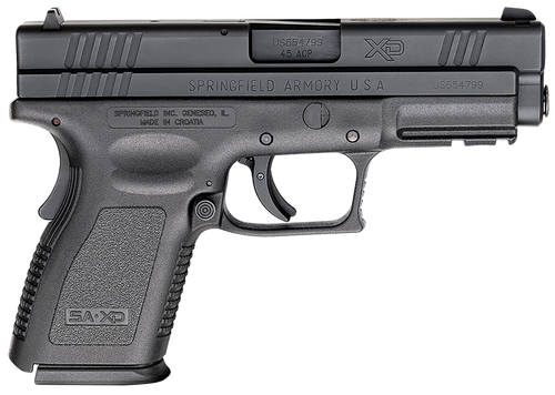 Springfield Armory XD9645 XD *CA Compliant Compact Frame 45 ACP 10+1, 4" Black Melonite Steel Barrel, Black Melonite Serrated Steel Slide, Black Polymer Frame w/Picatinny Rail