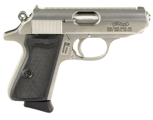 Walther Arms 4796022 PPK/S  32 ACP 7+1 3.30" Stainless Steel Barrel, Matte Stainless Serrated Steel Slide, Stainless Aluminum Frame w/Beavertail, Black Checkered Polymer