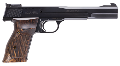 Smith & Wesson 130512 41  Full Size Frame 22 LR 10+1, 7" Blued Button Rifled Steel Barrel, Serrated Slide & Frame, Checkered Wood Target Grip