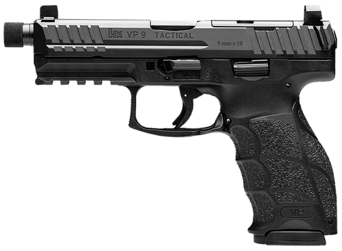 HK 81000239 VP9 Tactical 9mm Luger 10+1 4.70" Black Threaded Barrel, Black Cerakote Optic Ready/Serrated Steel Slide, Black Polymer Frame w/Picatinny Rail, Black Interchangeable Backstrap Grip