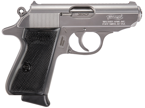 Walther Arms 4796004 PPK/S  380 ACP 7+1 3.30" Stainless Steel Barrel, Stainless Steel Serrated Zinc Alloy Slide, Stainless Aluminum Frame w/Beavertail, Black Polymer Grip, Manual Thumb Safety