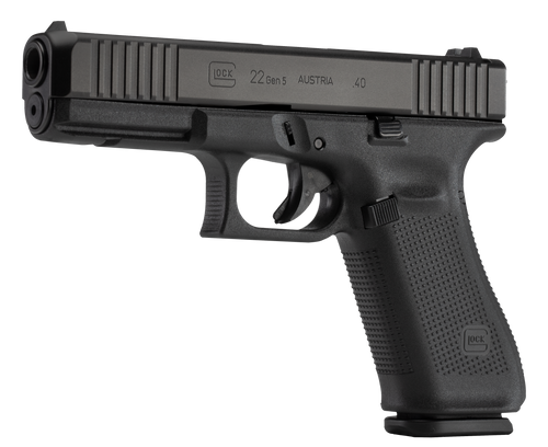 Glock PA225S203 G22 Gen5 Full Size 40 S&W 15+1 4.49" Black GMB Barrel, Black nDLC Serrated Slide, Black Polymer Frame w/Picatinny Rail, Black Textured w/Interchangeable Backstrap Grips,  Ambidextrous