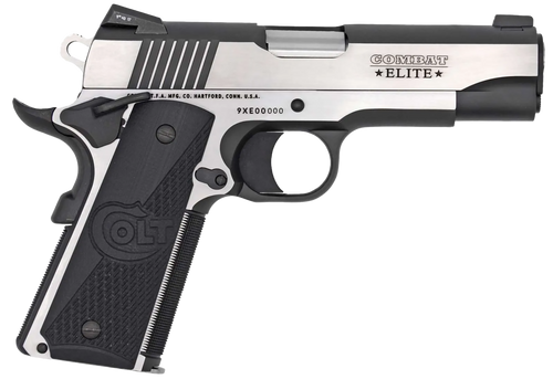 Colt Mfg O4082CE Combat Elite Commander 9mm Luger 8+1 4.25" Stainless Steel Barrel, Two-Tone Serrated Stainless Steel Slide & Frame w/Beavertail, Black Scalloped G10 Grip, Ambidextrous
