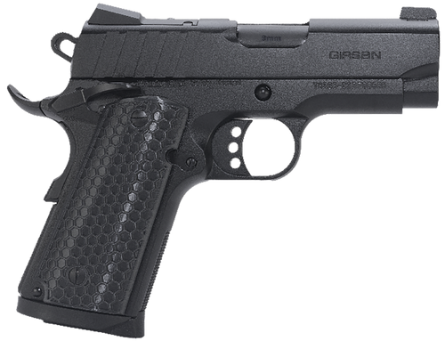 Girsan 391040 MC1911 SC Influencer Sub-Compact 9mm Luger 7+1 3.40" Blued Steel Barrel, Black Cerakote Optic Ready/Serrated Steel Slide & Frame w/Picatinny Rail & Beavertail, Gray Polymer Grip