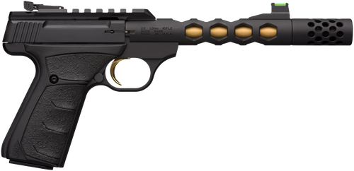 Browning 051573490 Buck Mark Plus Vision SR 22 LR 10+1 5.87" Black Anodized/Gold Cerakote/SR/Threaded Barrel, Matte Black Serrated Steel/Optic Ready Slide & Aluminum Frame Black Ultragrip FX Grip