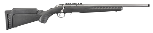 Ruger 8353 American Rimfire  Full Size 17 HMR 9+1 18" Satin Stainless Threaded Barrel, Satin Stainless Scope Rail Receiver,  Black Synthetic Adjustable Stock, Right Hand