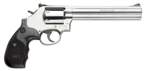 Smith & Wesson 150855 Model 686 Plus 38 S&W Spl +P, 357 Mag 7rd 7" Stainless Steel Barrel & Cylinder Satin Stainless Steel Frame with Black & Silver Custom Wood Grip & Red Ramp Front Sight