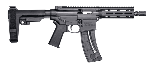 Smith & Wesson 13321 M&P15  Pistol 22 LR 8" Black Carbon Steel Barrel 25+1, Black SB Tactical SBA3 Adjustable Arm Brace Stock, Black Magpul MOE Grip, Manual Safety, Optics Ready