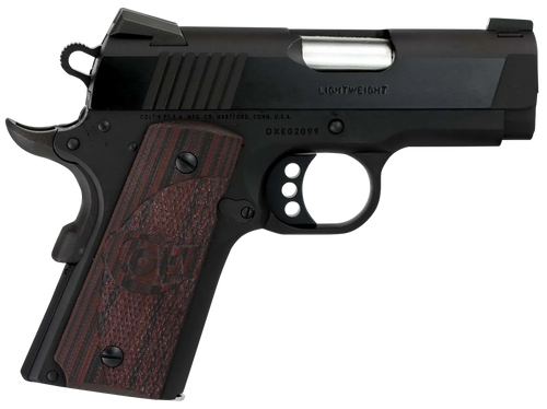 Colt Mfg O7800XE Defender  Compact 45 ACP 7+1 3" Black Steel Barrel, Blued Serrated Slide, Matte Black Cerakote Aluminum Frame w/Beavertail, Black Cherry Tactical G10 Grips, Ambidextrous
