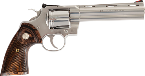 Colt Mfg PYTHONSP6WFTG Python Target 357 Mag 38 Special 6 Shot 6" Stainless Recessed Target Vent Rib Barrel, Cylinder & Frame, Walnut w/Medallion Grip, Exposed Hammer